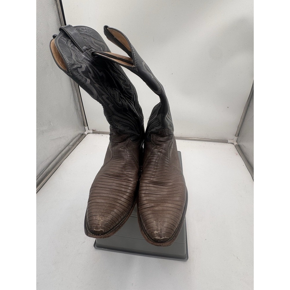 Justin Boots 8327 Mens 13 B Lizard Print Western Cowboy Boots USA Vintage Brown